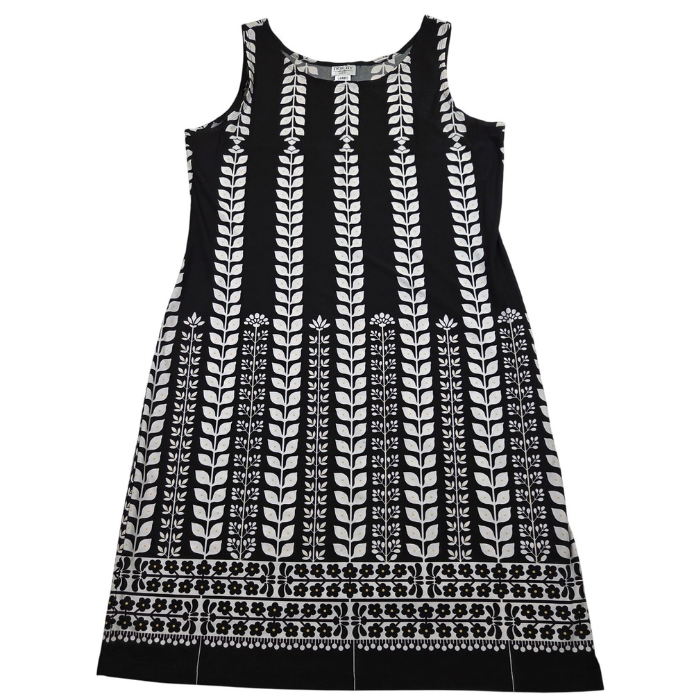 Dorby Petite Black White Floral Leaf Print Sleeveless Shift Dress Size 14P